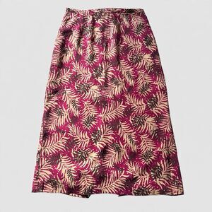 Vintage Tao 100% Silk Maroon Tan Leaf Print Maxi Skirt Womens sz L Y2K